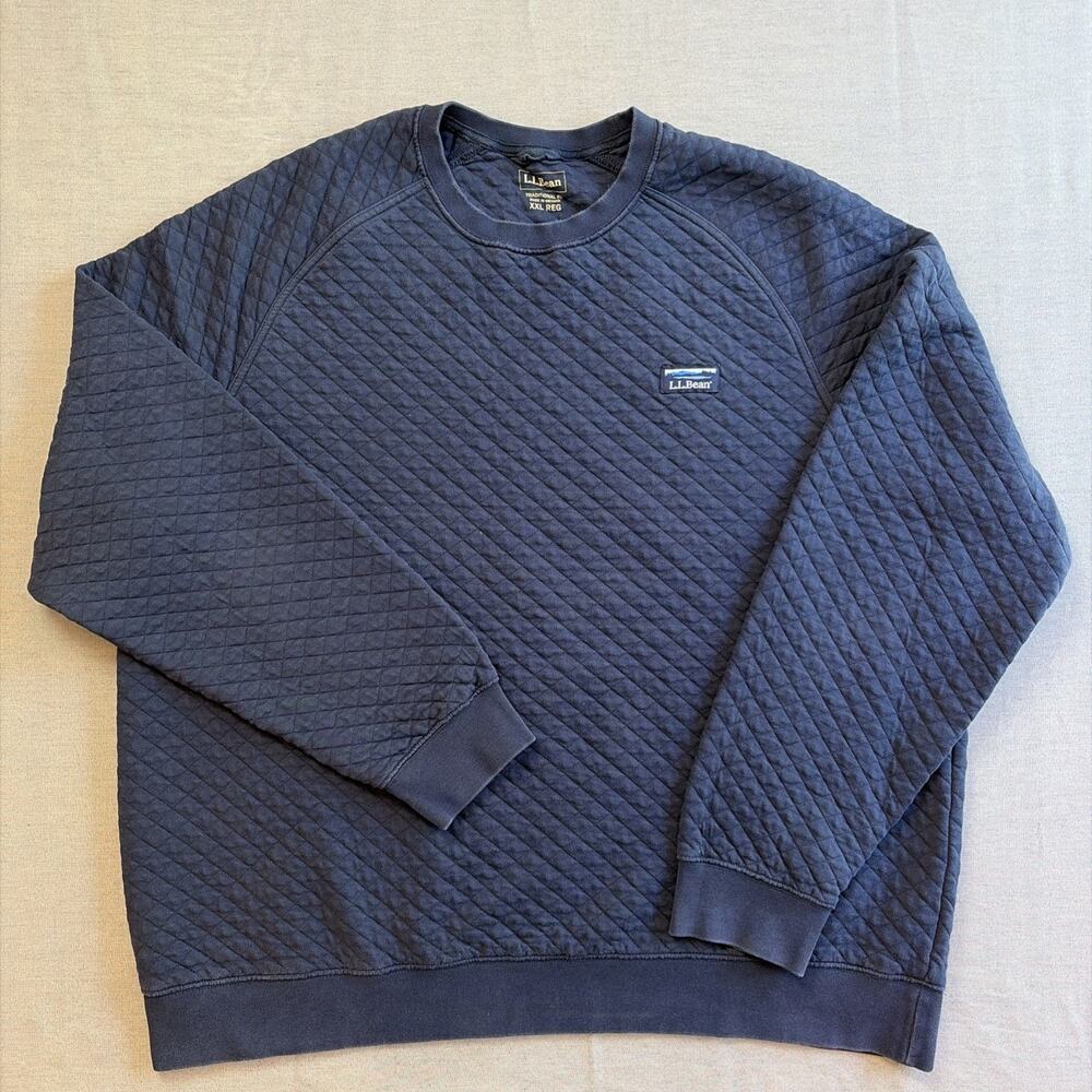 LL Bean Sweater Mens XXL Pullover Quilted Traditional Fit Navy Sweatshirt